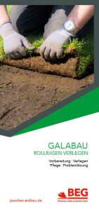 Die Titelseite des Flyers GaLaBau – Rollrasen verlegen zum kostenlosen Download.