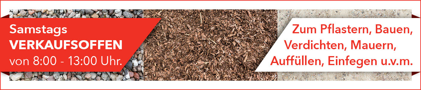 Banner-Sommerzeit-2018 Baustoffe, Gartenprodukte und Kaminholz zum Verkauf, ab jetzt samstags von 8- 13 Uhr.